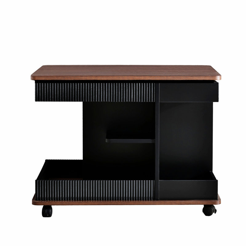 Table de bout avec roulettes, table d'appoint avec plateau relevable, plateau tournant à 360 ° et espace de rangement pour le salon