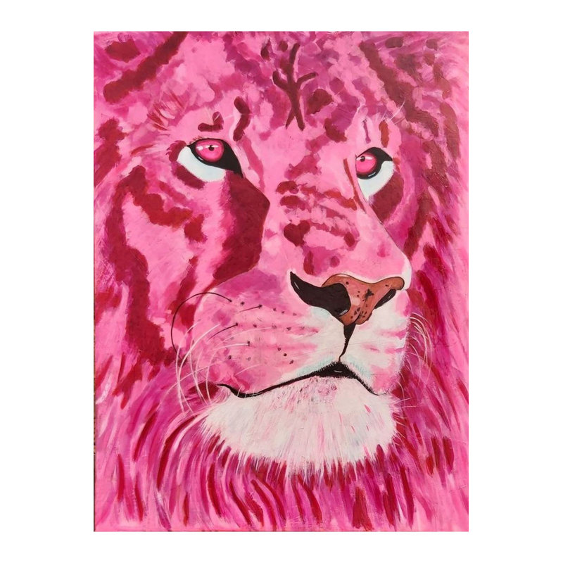 Tapis décoratif à motif de lion rose Northern Collection, Sous-tapis rectangulaire de 3 pi 3 po x 4 pi 11 po