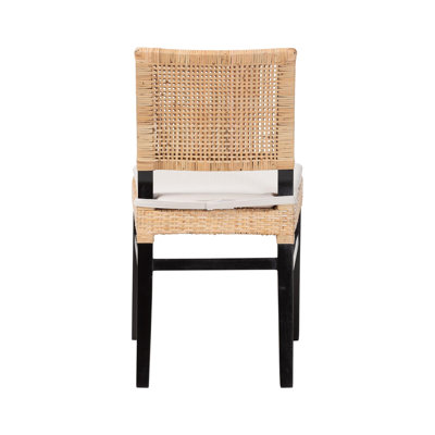 bali & pari Natural Rattan Dining Chair with Cushion - Handwoven Wicker Side Chair with Mahogany Wood Frame, Coastal Boho Style Seating for Kitchen or Dining Room, Espresso Brown