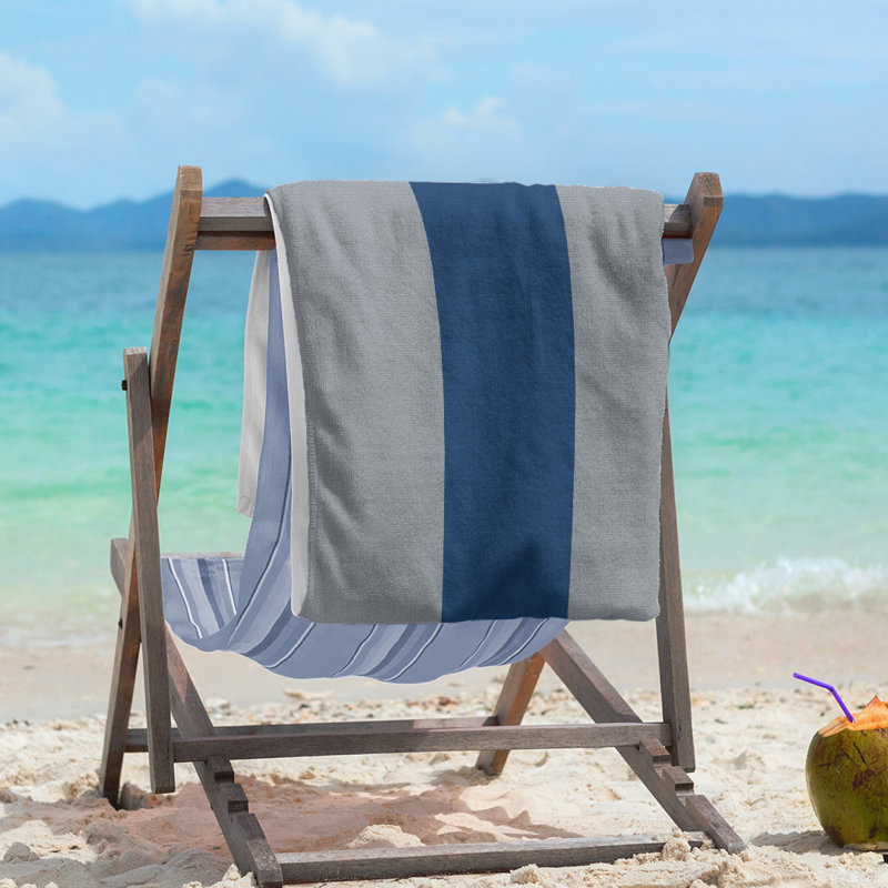 Vancouver Lightweight Beach Towel, Poly/Cotton, Silver/Navy Blue/Silver