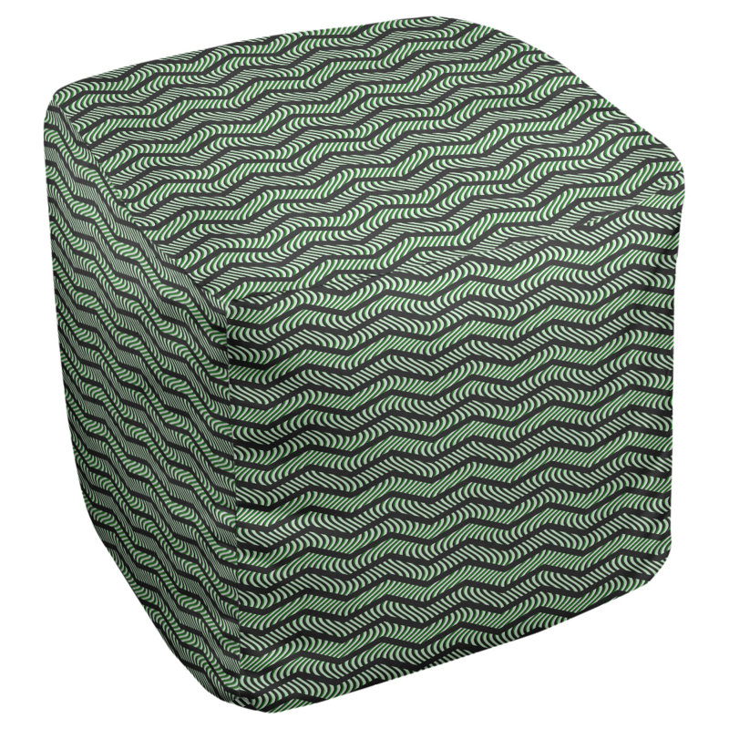 Repose-pieds cubique à chevrons ondulés, Noir / vert