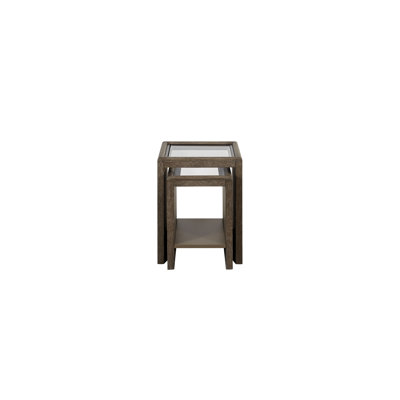 Marielle Nesting Tables with Glass Top – Cocoa Finish, American Red Oak Veneer 2-Piece Set