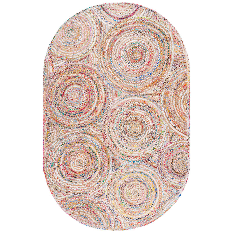 Tapis beige / blanc tissé à la main Demaio, Ovale 4 pi x 6 pi