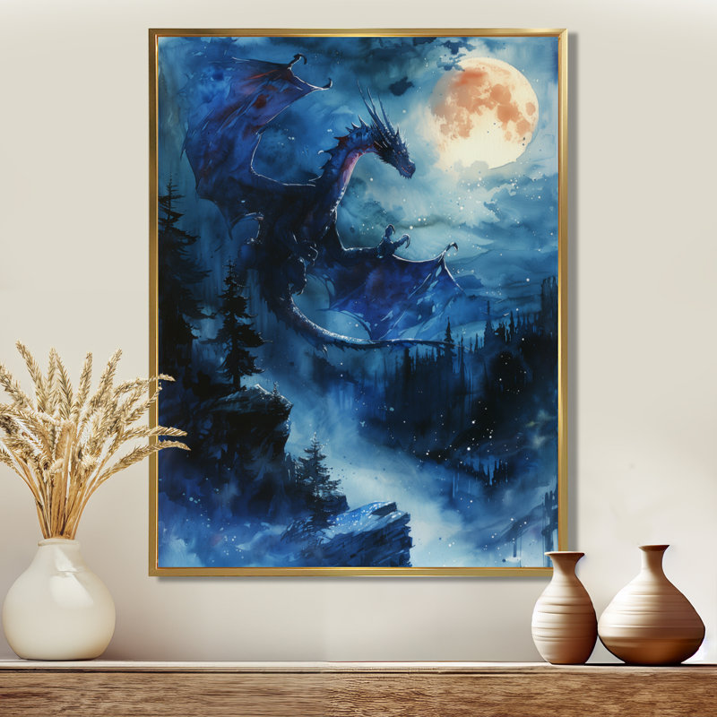 Topeka - Dragons, art mural, Toile avec cadre flottant or, H 20 po x l 12 po x P 1 po