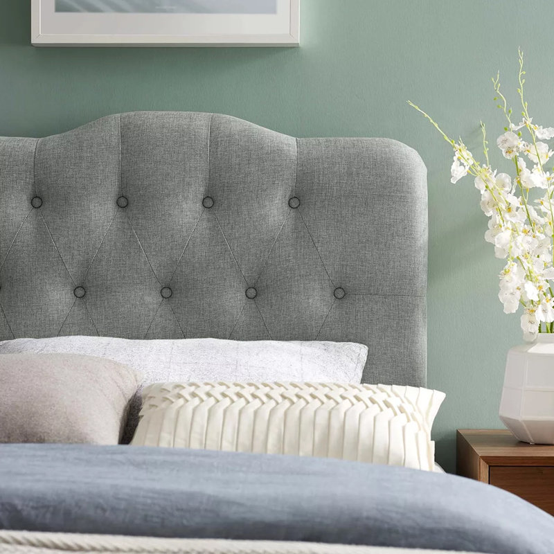 Upholstered Button-tufted Platform Bed Frame with Adjustable Height Headboard, Full / Double, Grey