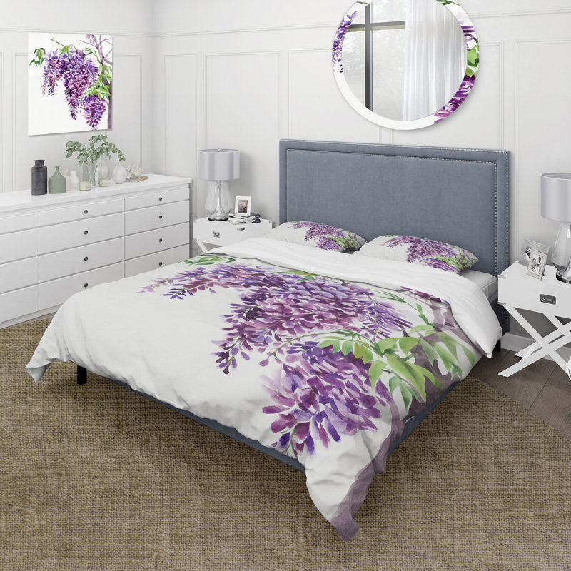 Branches de glycines mauves - ensemble de housse de couette traditionnel - microfibre de polyester