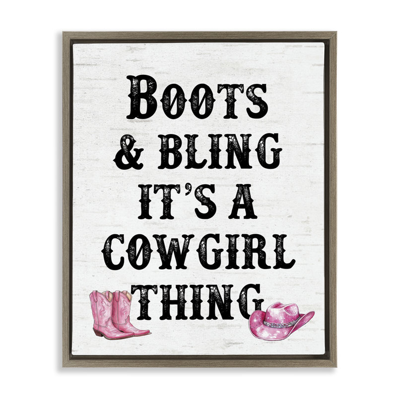  Boots & Bling Cowgirl Thing Canvas Wall Art by Lettered and Lined, H 21 po x l 17 po, Cadre flottant orme Montalcino