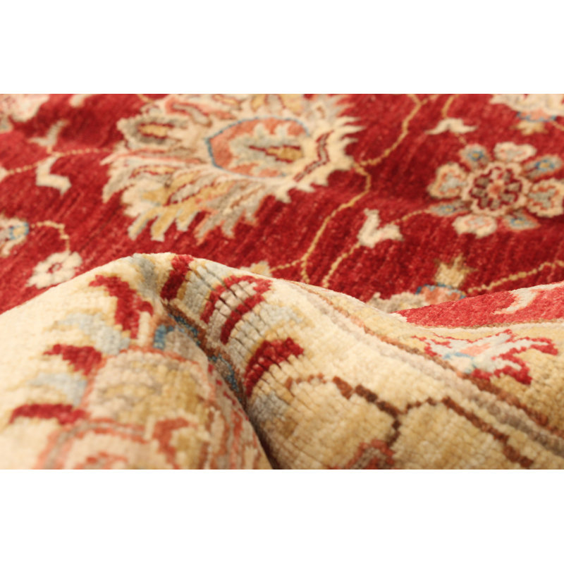 Tapis décoratif en laine de conception unique 5 pi 8 po x 7 pi 8 po noué à la main New Age beige/rouge/Ivoire