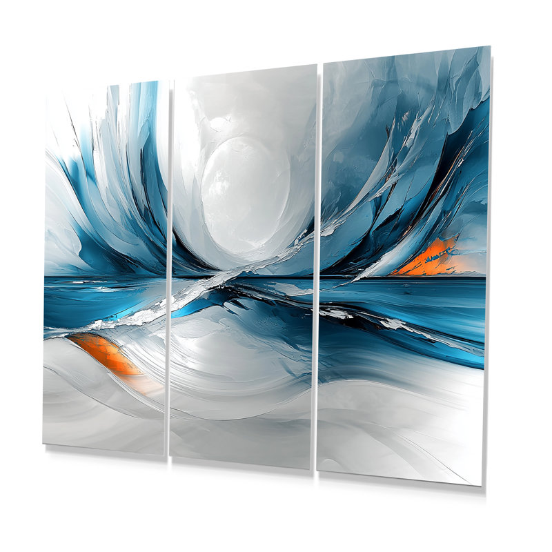 Tourbillon abstrait dans des tons de bleu et d'orange II - ensemble de reproductions d'art mural abstrait, Métal métal