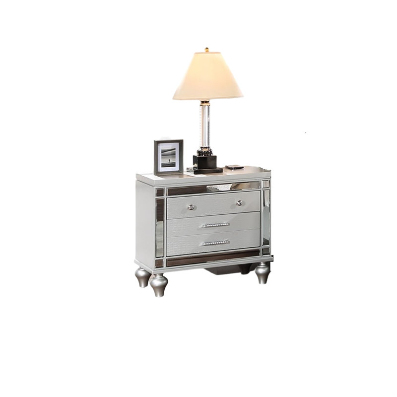 Table de chevet de luxe avec miroir en verre, 2 tiroirs et charge sans fil pour la table de chevet 2, mobilier élégant chic