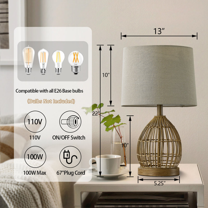 Lampadaire de table de chevet 22 po en rotin 22 po