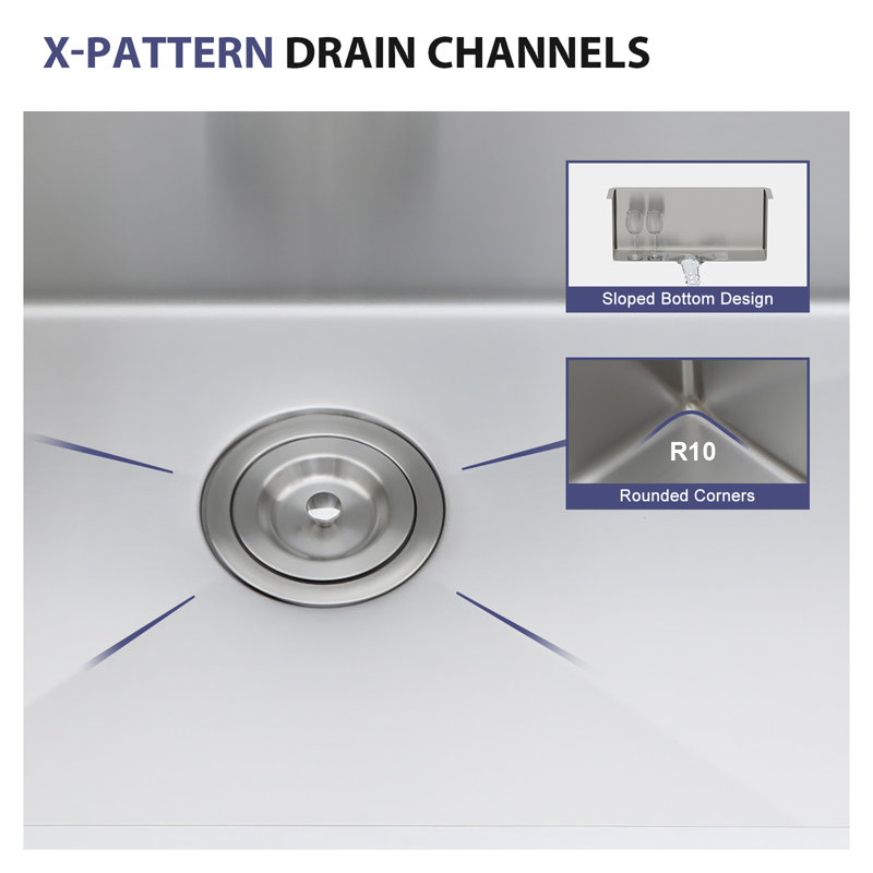 21" Undermount Kitchen Sink 16 Gauge Stainless Steel Single Bowl Basin, Brushed Nickel
