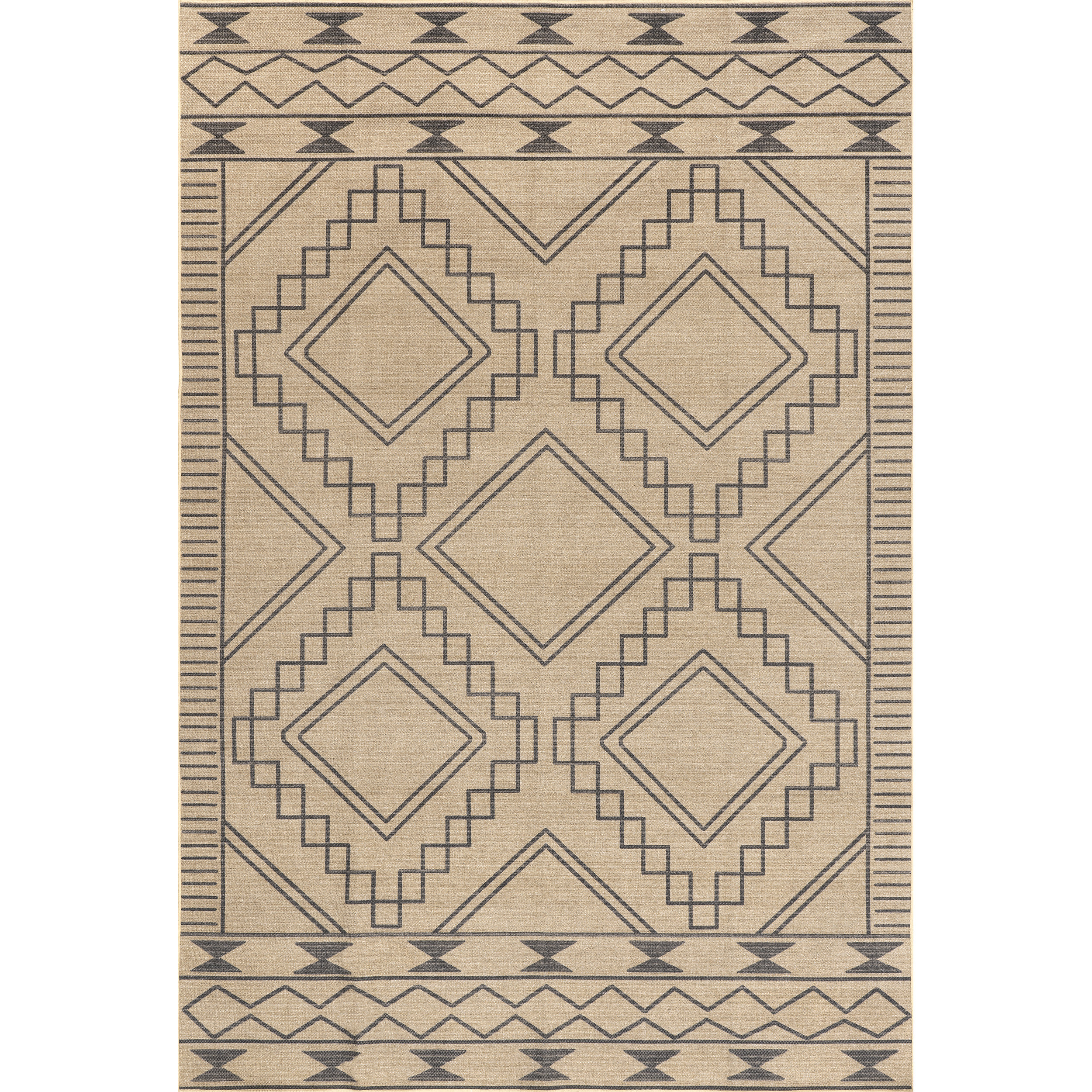 Warm Beige Moroccan Geometric Non Slip Washable Kitchen Utility Mat