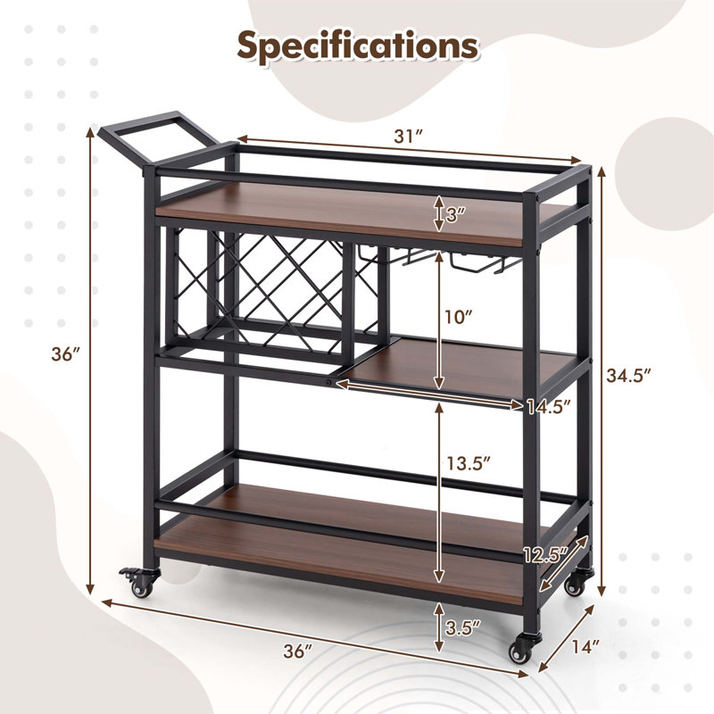 Aslee Metal Bar Cart, Brown