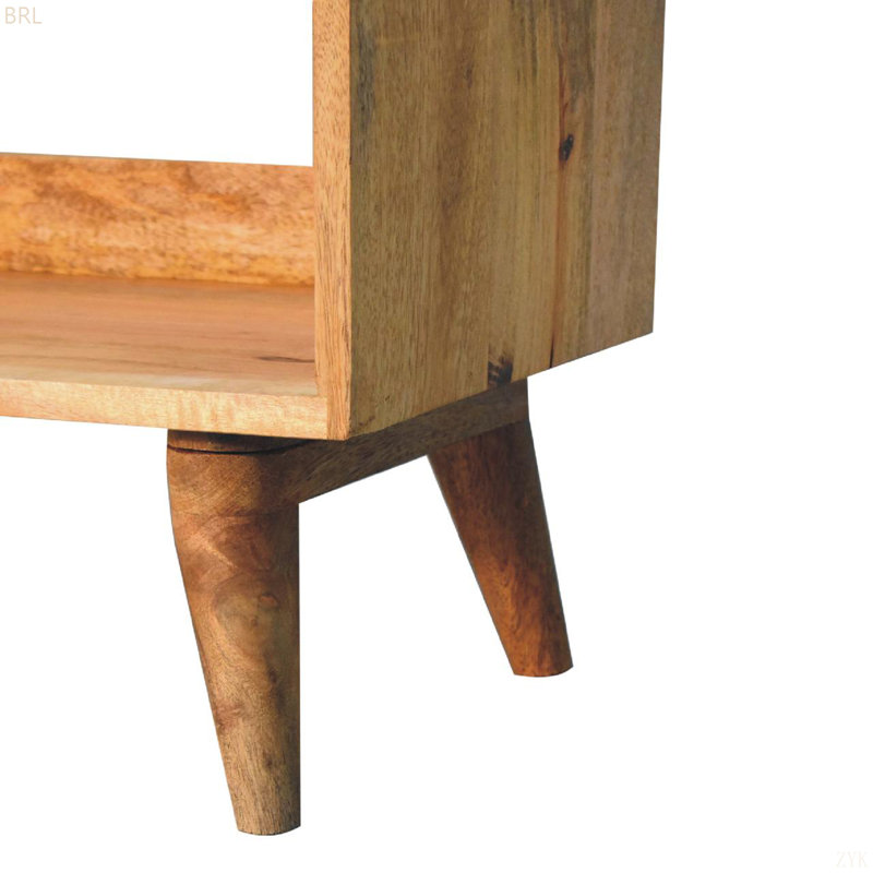 Oak-Ish Nordic Linen Storage Bench, Upholstered, Nordic Legs, Open Storage, Oak/Beige
