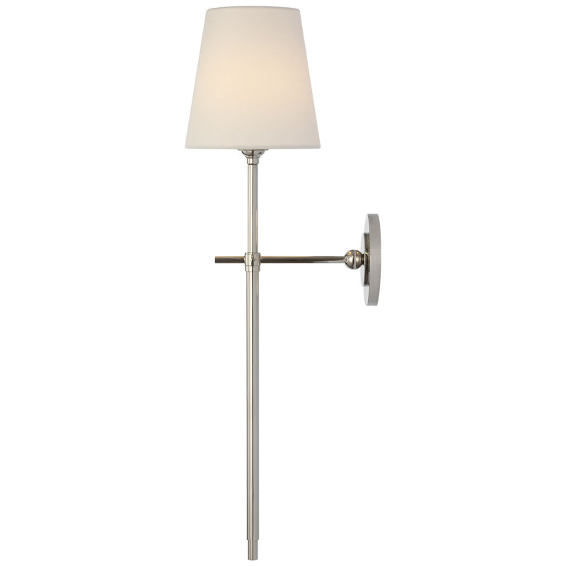 Thomas O'Brien Bryant 27" Cordless Tail Sconce with Linen Shade, Polished Nickel