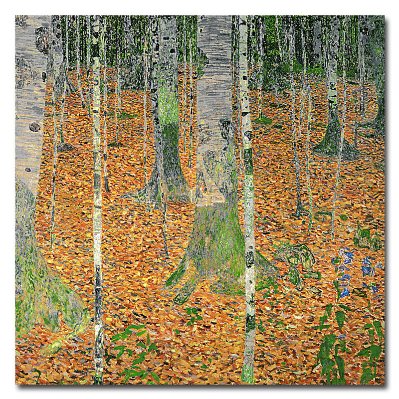  Art mural sur toile tendue - Gustav Klimt «The Birch Wood», art mural pour salon, chambre à coucher ou bureau - 14 x 14