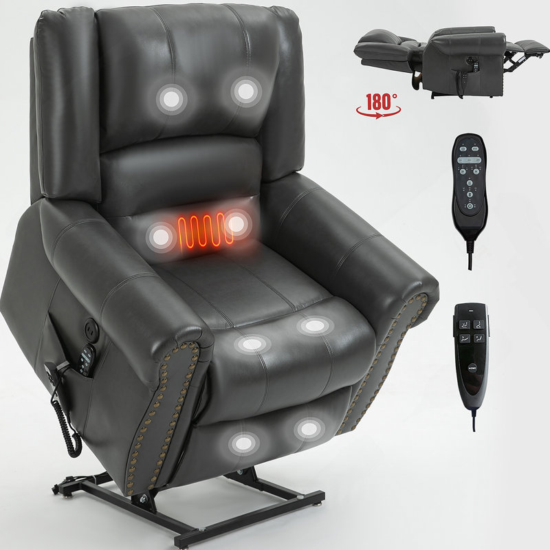 Power Lift Recliner Chair Heat Massage Dual Motor, Faux Leather, Heavy Duty Motion Mechanism, Gray