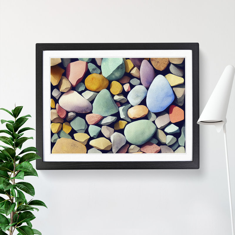 XH1022-4639X Head Turning River Pebbles - Single Picture Frame Print, Black, 46cm H x 64cm W x 2cm D