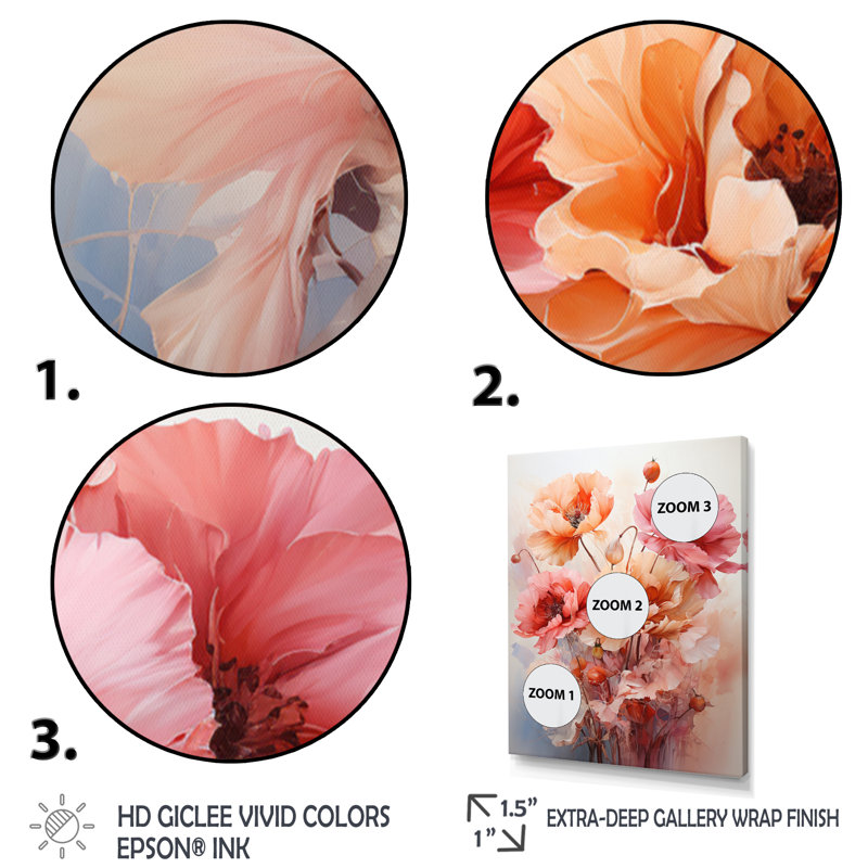 Corail coquelicots impression romantique II - impressions murales florales et botaniques, H 32 po x l 16 po x P 1 po
