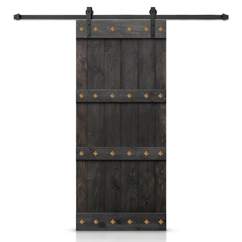 Porte de grange en bois à panneaux avec trousse de quincaillerie d'installation, 30 po x 84 po, Noir anthracite