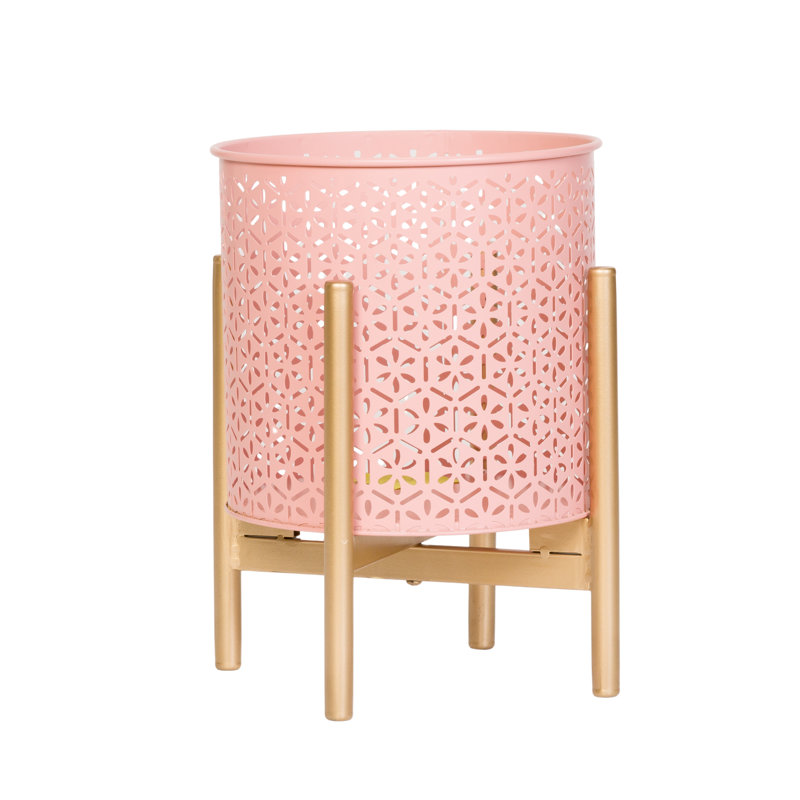 Jalesse Boho Indoor Metal Pot Planter With 4-Leg Metal Base, 12" H x 9.5" W x 9.5" D