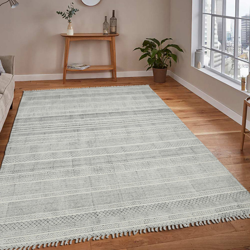 Tapis gris anthracite tissé à la main et tissé à plat 5 pi x 7 pi