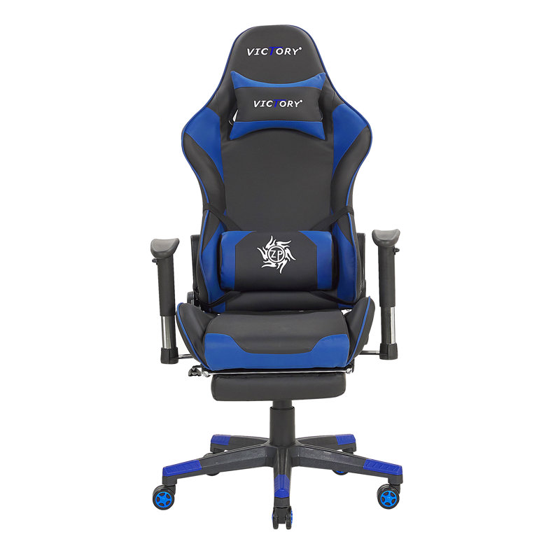 Brayden Studio Fiorelli Reclining Faux Leather PC & Racing Game Chair with Footrest, Black/Blue