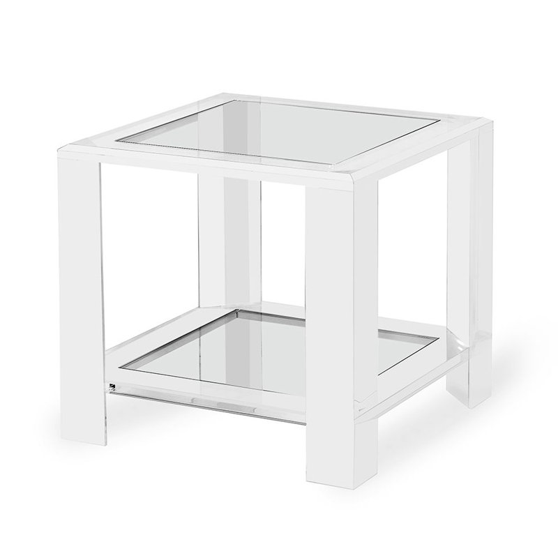 Clear Acrylic and Glass Square Side Table