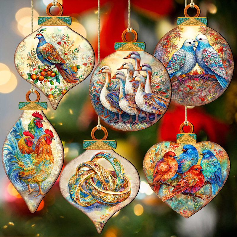 Wooden Ornaments Set 5.5'' Handmade Wood Shatterproof Hanging Figurine Ornament