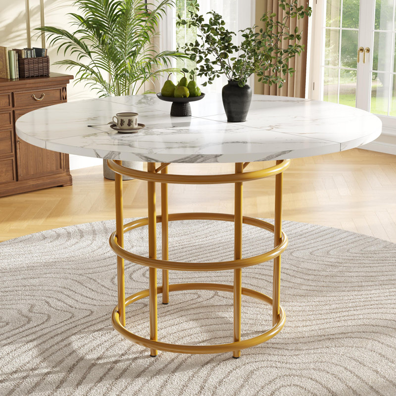 Round Metal Base Dining Table, Gold