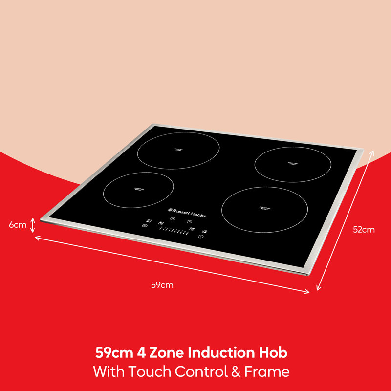 Russell Hobbs Rh60ih414b, 59cm 4 Zone Induction Hob With Touch Control And Frame In Black