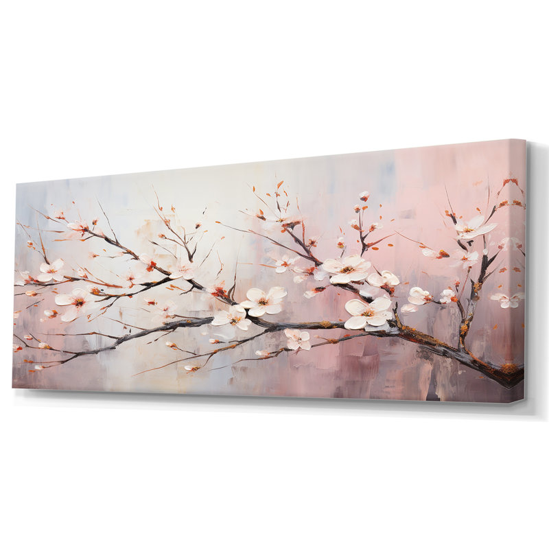 Rose et blanc, charmantes fleurs printanières - fleurs, art mural, Toile tendue, H 28 po x l 60 po x P 1,5 po