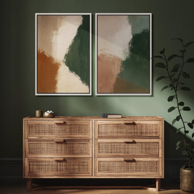 Earth Tone Abstract Color Shapes Duo Contemporary Modern Design – Pictures Framed Canvas Print 2 Pieces Wall Art