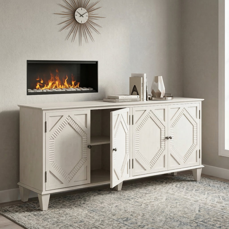 Buffet 65,5 po Mid-Century, Blanc antique