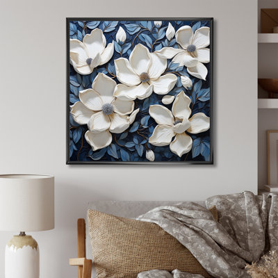 Tapisserie blanche et bleue de Magnolias II, reproduction d'art sur toile