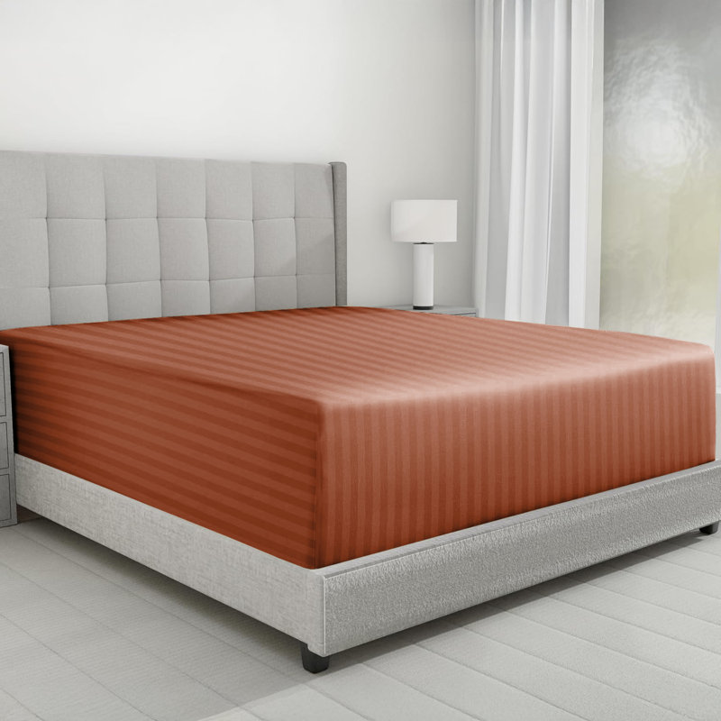 Microfiber Striped Fitted Sheet, Rust, Single (3')