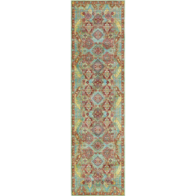 Tapis bleu / rouge Glasser, Tapis de couloir 2 pi 7 po x 9 pi 10 po