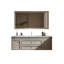 Meuble-lavabo de salle de bain moderne et minimaliste, lavabo intégré en pierre frittée cintrée à chaud, 2 tiroirs et 2 portes avec miroir intelligent-389099151