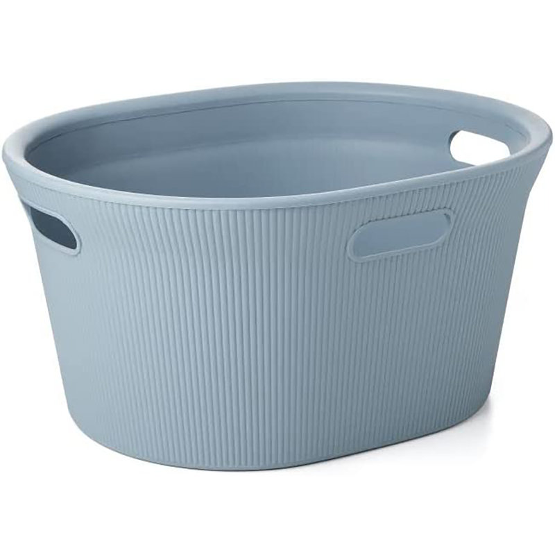 Plastic Laundry Basket with Handles, Stone Blue