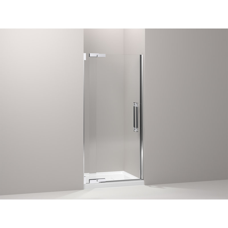 Porte de douche pivotante 32,75 po x 72,25 po Pinstripe, Argent poli brillant