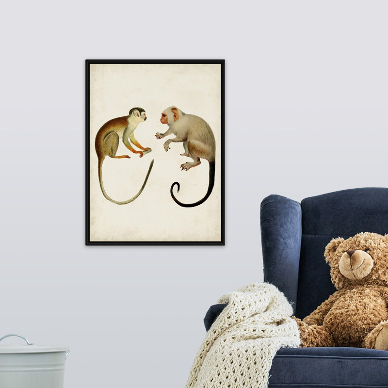 Art sur toile singes pour enfants, H 24 po x l 18 po x P 1,2 po, Cadre pour toile flottant noir