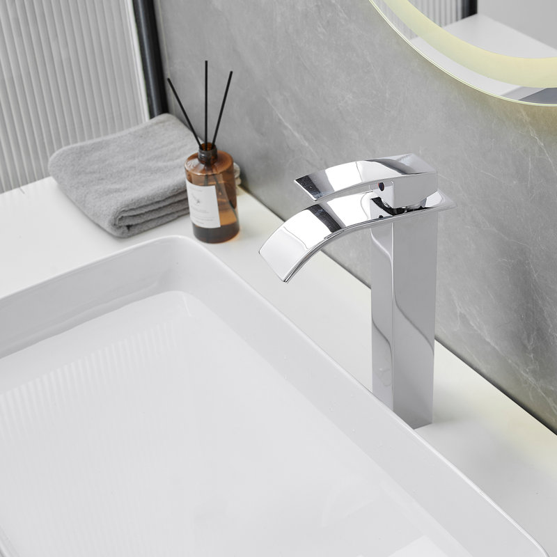 Waterfall Single Hole Single Handle Bathroom Vessel Sink Faucet, Polished Chrome