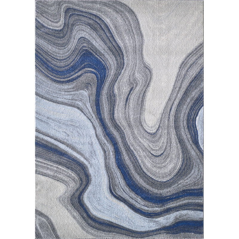 Tapis bleu/gris Zoey, Rectangle 6 pi 7 po x 9 pi 6 po