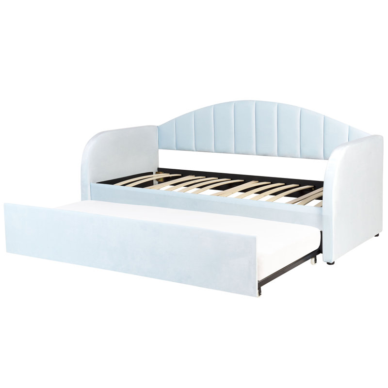 Amaryss Upholstered Daybed with Trundle, Light Blue