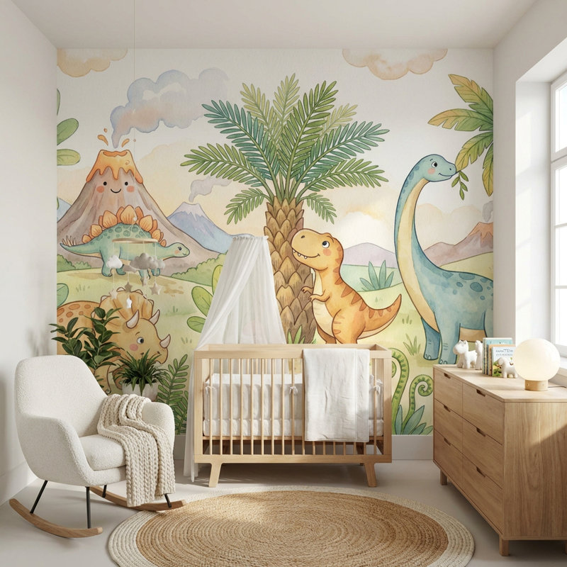 Papier peint ombré de dinosaures tropicaux, 200 po x 120 po, Non tissé non collé