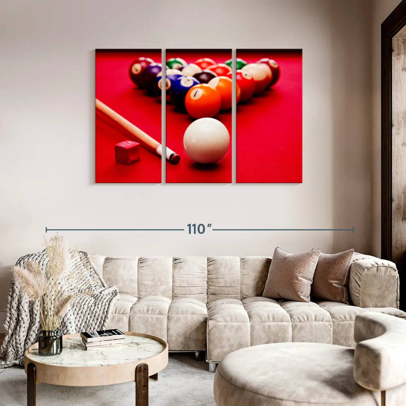 «Table de billard», 3 pièces sur toile, H 48 po x l 74 po x P 1,25 po
