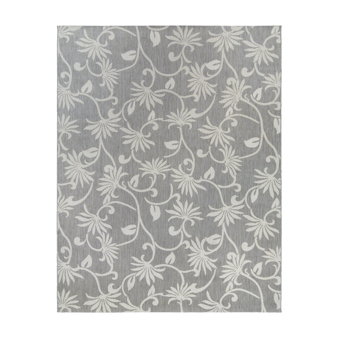 Reyn Spooner Kona Polynesian Pareau Gray/Ivory Floral Flatweave Indoor/Outdoor Area Rug Reyn Spooner Rug