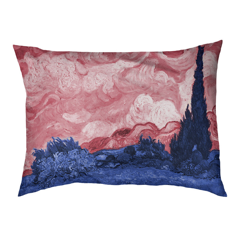 Coussin de concepteur indigo wheatfield avec blé cyprès Burk, L 19,5 po x l 29,5 po, Rouge / bleu / noir