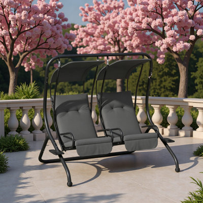 2-Seater Outdoor Porch Swing with Canopy, Patio Swing Chair for Garden